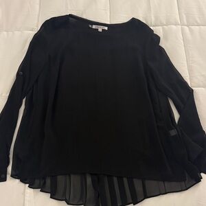 Jennifer Lopez Black Sheer Back Pleated Chiffon Blouse